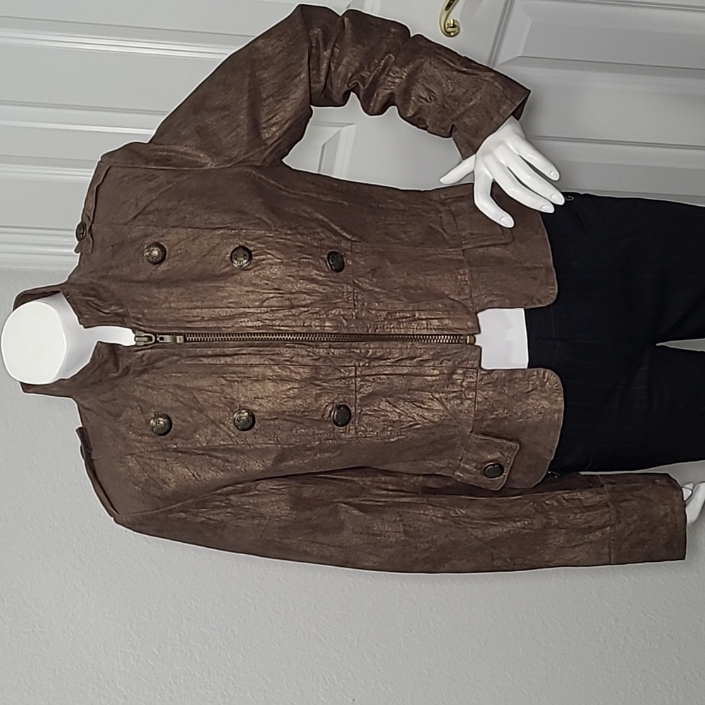 SAMPLE SALE Bronze Crinkled Suede Leather Jacket Military Band